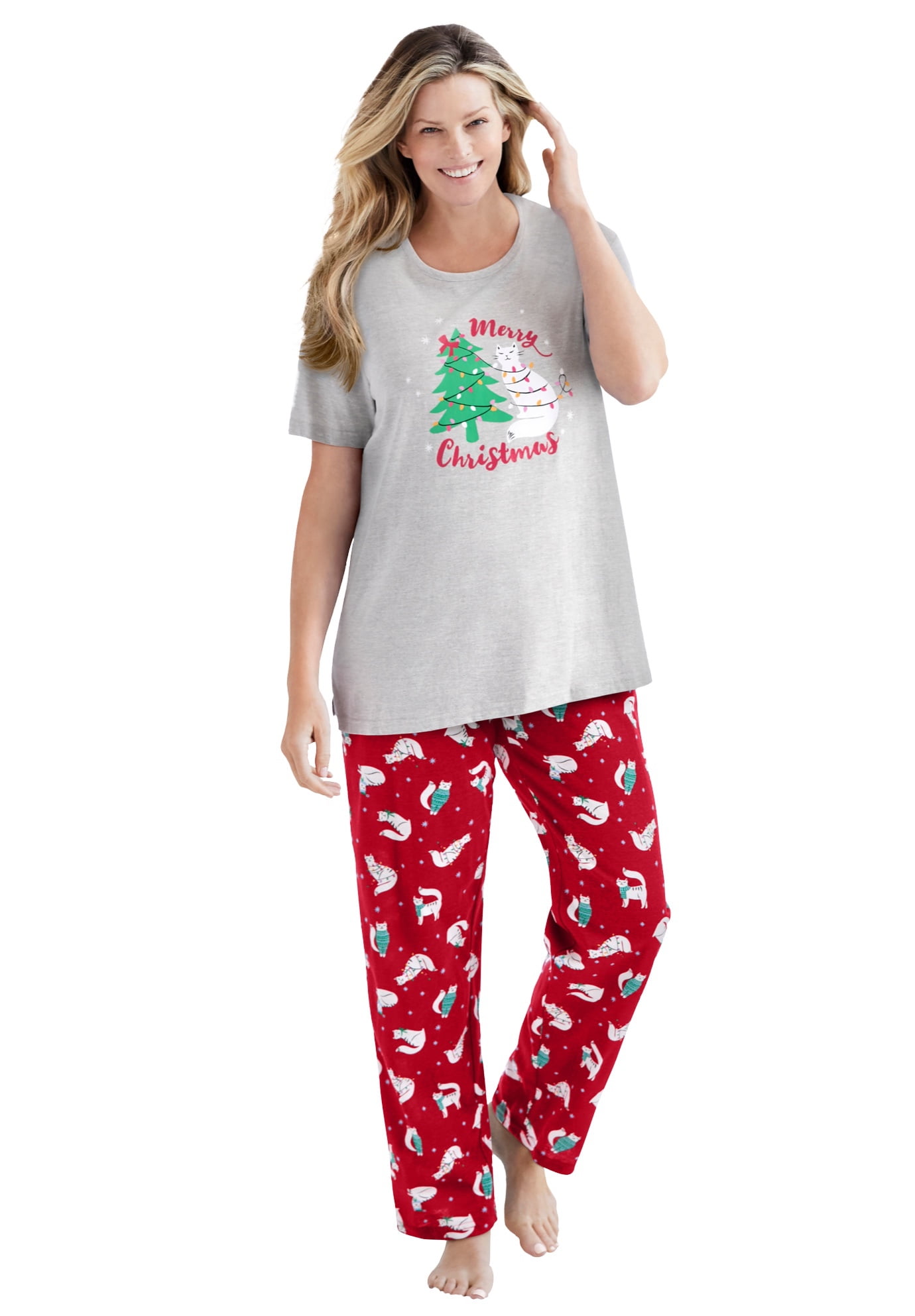 Dreams & Co. Women's Plus Size Graphic Tee Pj Set Pajamas