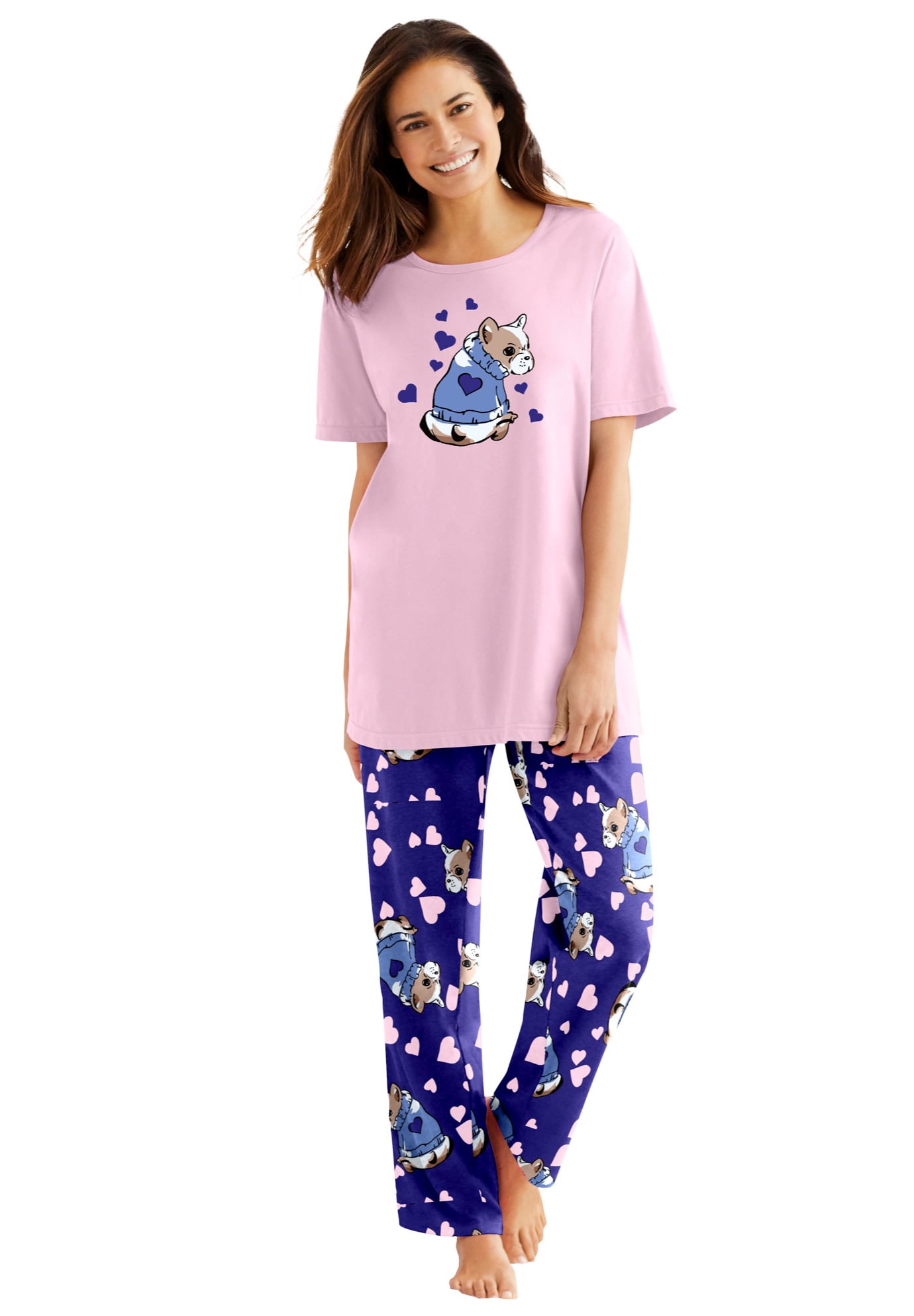 Dreams & Co. Women's Plus Size Graphic Tee Pj Set Pajamas