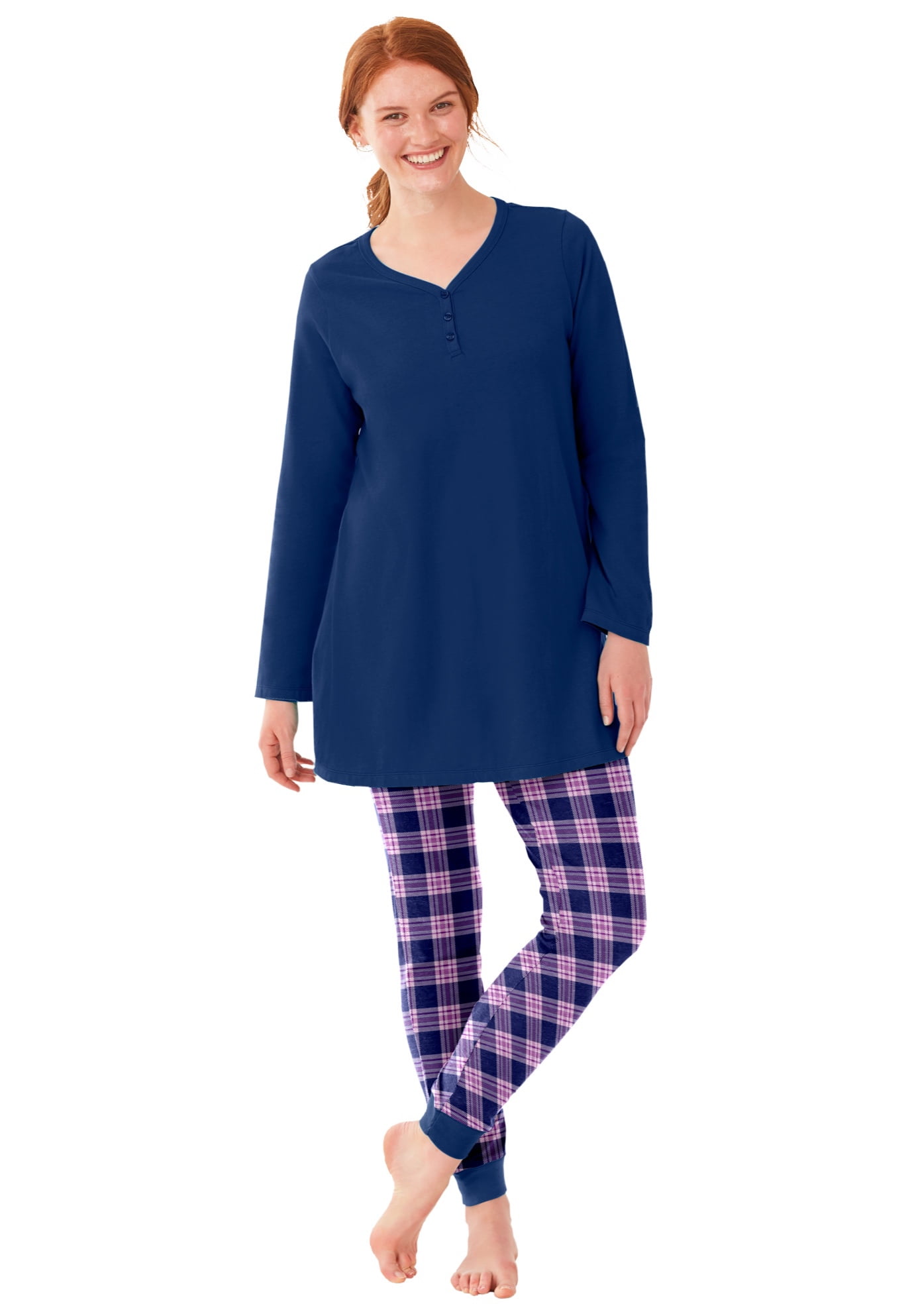 Dreams & Co. Women's Plus Size Henley Tunic & Jogger Pj Set Pajamas