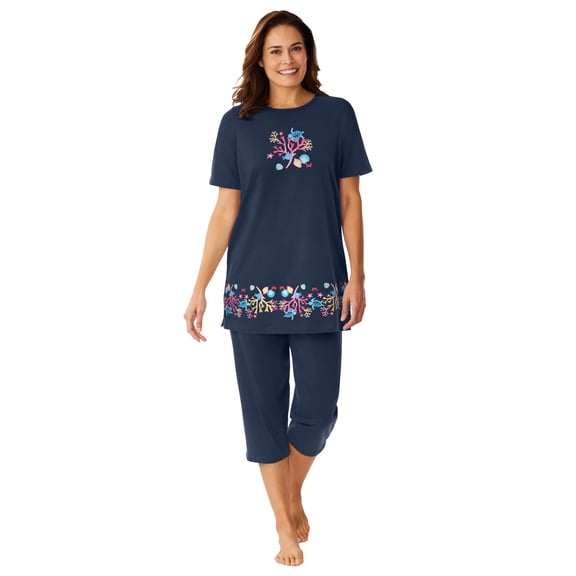 Dreams & Co. Plus Size Knit Capri Sleep Set