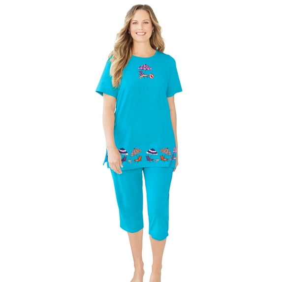 Dreams & Co. Plus Size Knit Capri Sleep Set