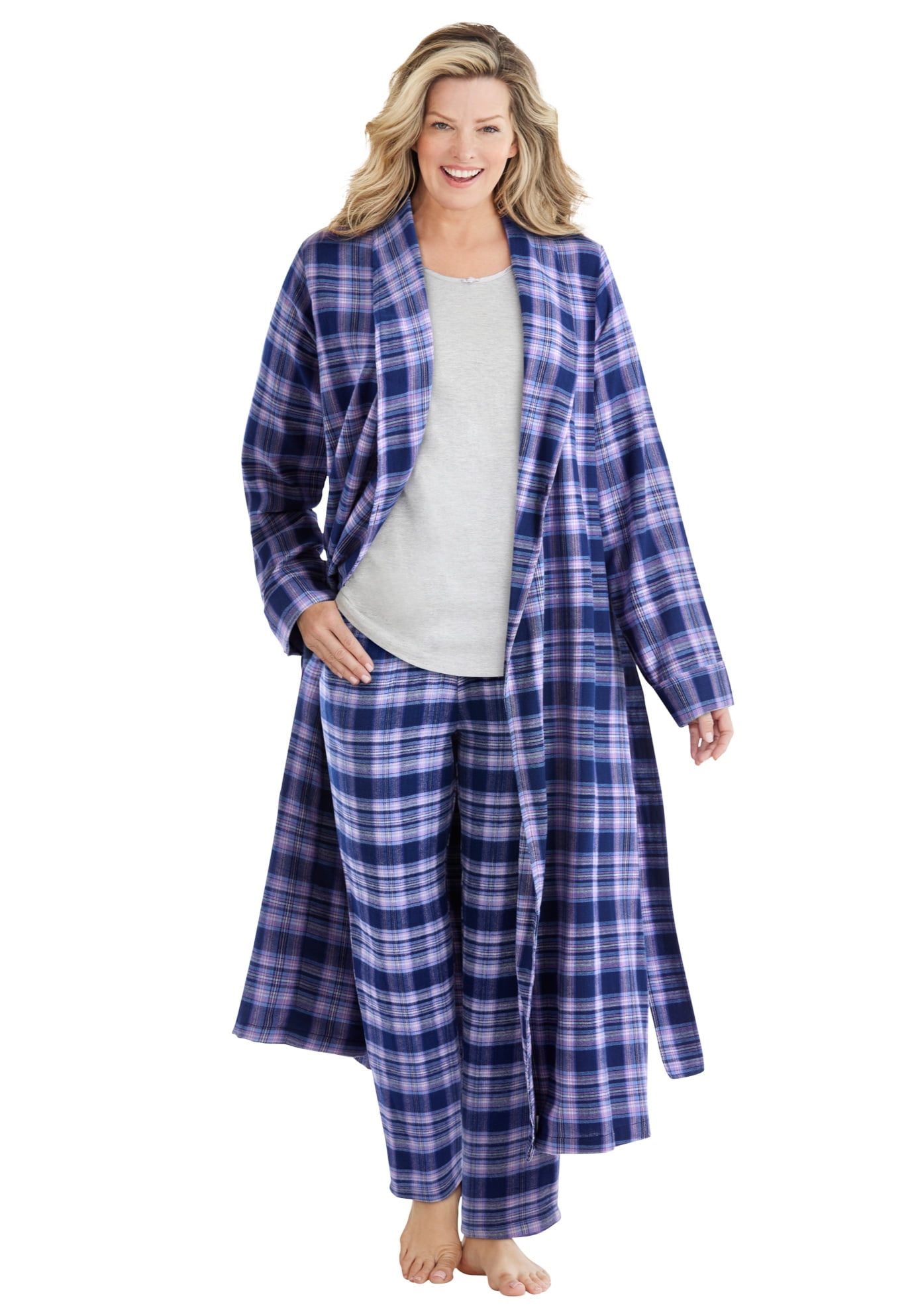 Dreams & Co. Women's Plus Size Long Flannel Robe - Walmart.com