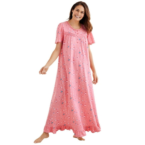Dreams & Co. Women's Plus Size Long Floral Print Cotton Gown