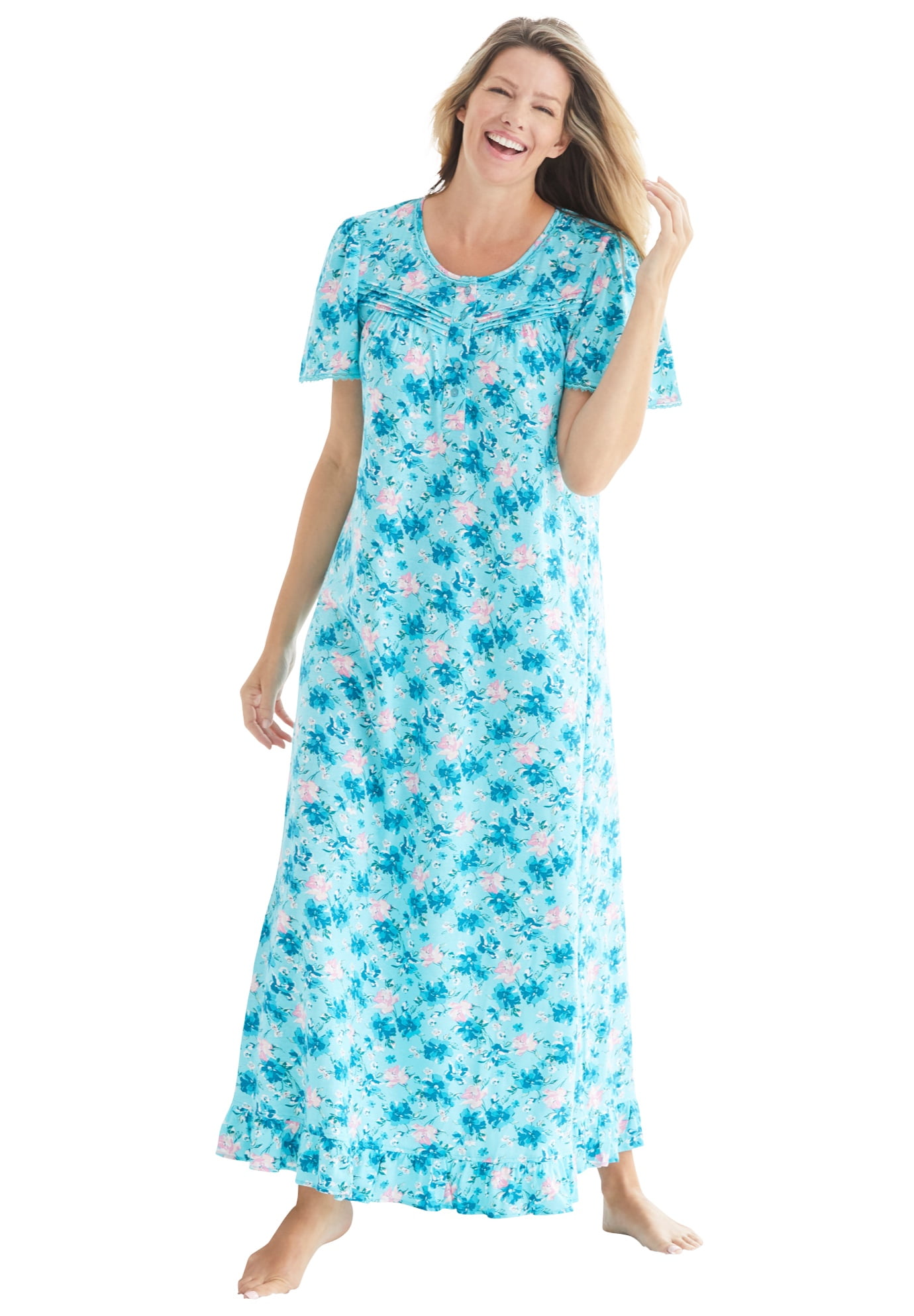 Dreams & Co. Women's Plus Size Long Floral Print Cotton Gown Pajamas ...