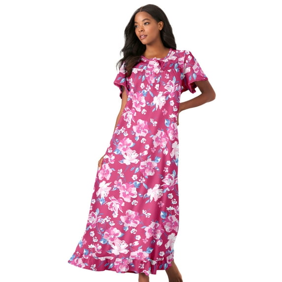 Dreams & Co. Plus Size Long Floral Print Cotton Gown