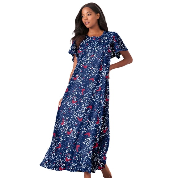 Dreams & Co. Plus Size Petite Long Floral Print Cotton Gown