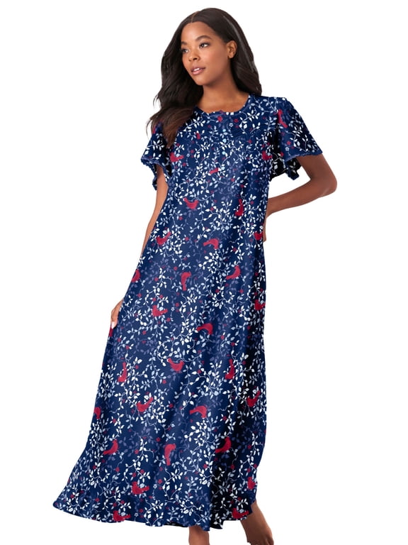 Plus Size Petite Long Floral Print Cotton Gown