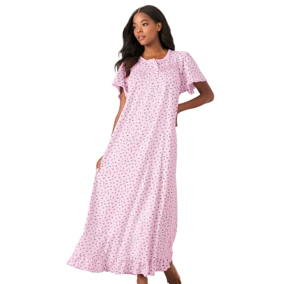 Dreams & Co. Plus Size Long Floral Print Cotton Gown