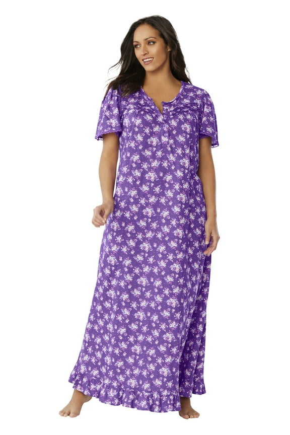 Plus Size Long Floral Print Cotton Gown