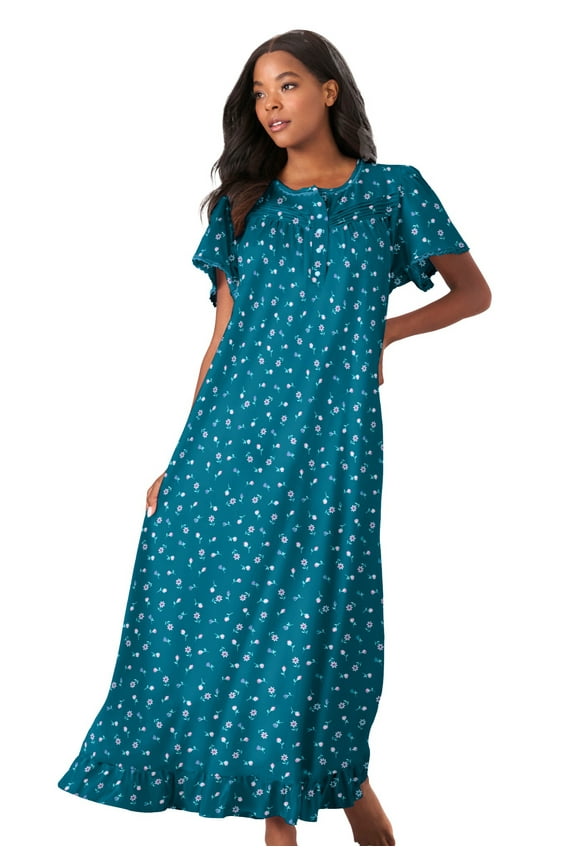 Plus Size Petite Long Floral Print Cotton Gown