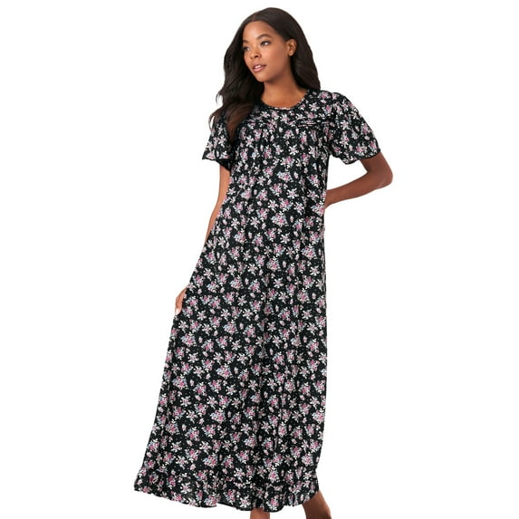 Dreams & Co. Plus Size Long Floral Print Cotton Gown