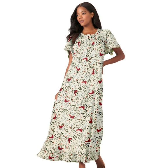 Dreams & Co. Plus Size Long Floral Print Cotton Gown