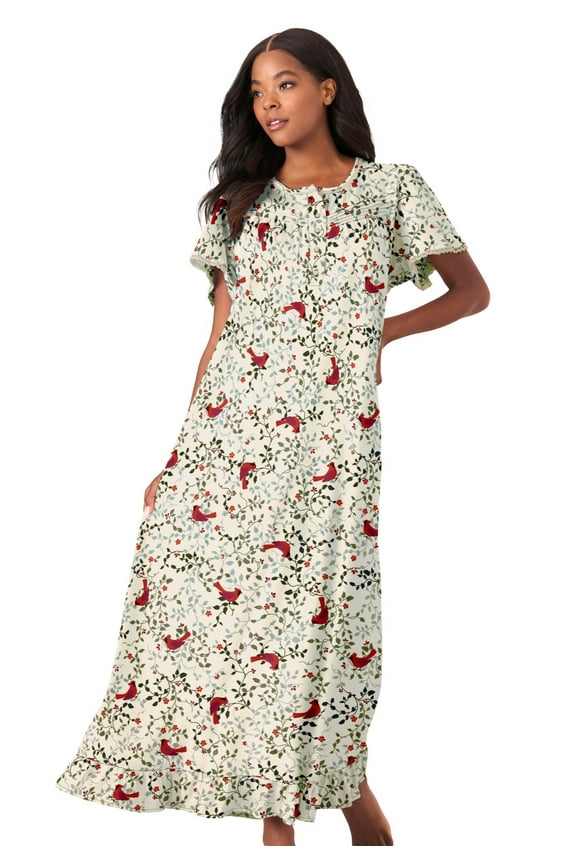 Plus Size Petite Long Floral Print Cotton Gown