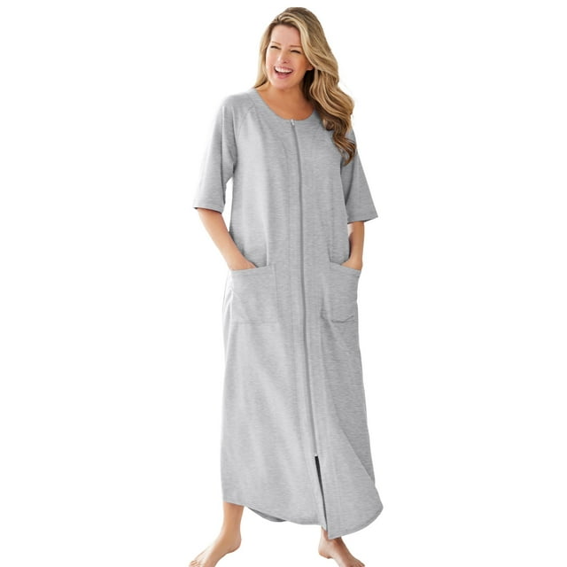 Dreams & Co. Women's Plus Size Long French Terry Zip-Front Robe ...