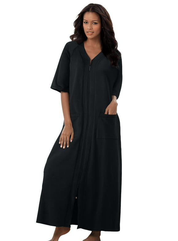 Dreams & Co. Women's Plus Size Long French Terry Zip-Front Robe Robe