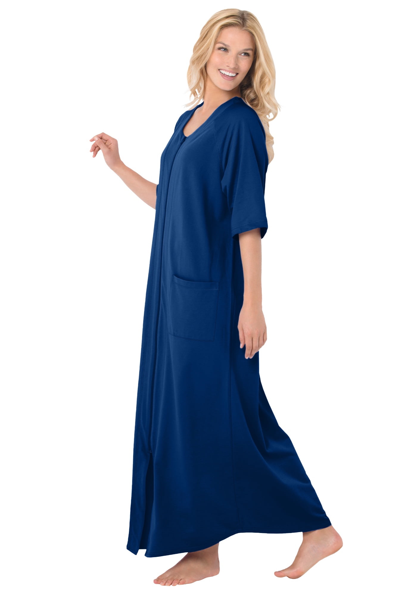 Dreams & Co. Women's Plus Size Long French Terry Zip-Front Robe Robe ...