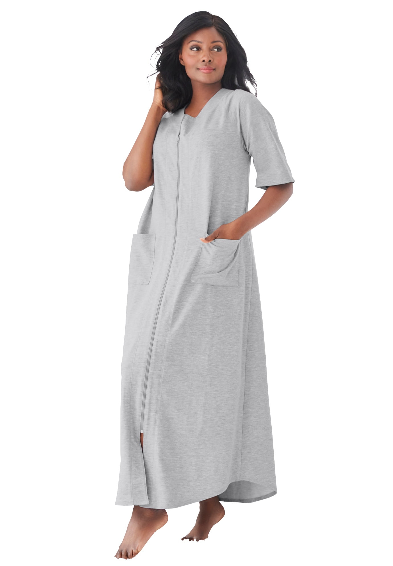 Dreams & Co. Women's Plus Size Long French Terry Zip-Front Dreams & Co. Women's Plus Size Long French Terry Zip-Front