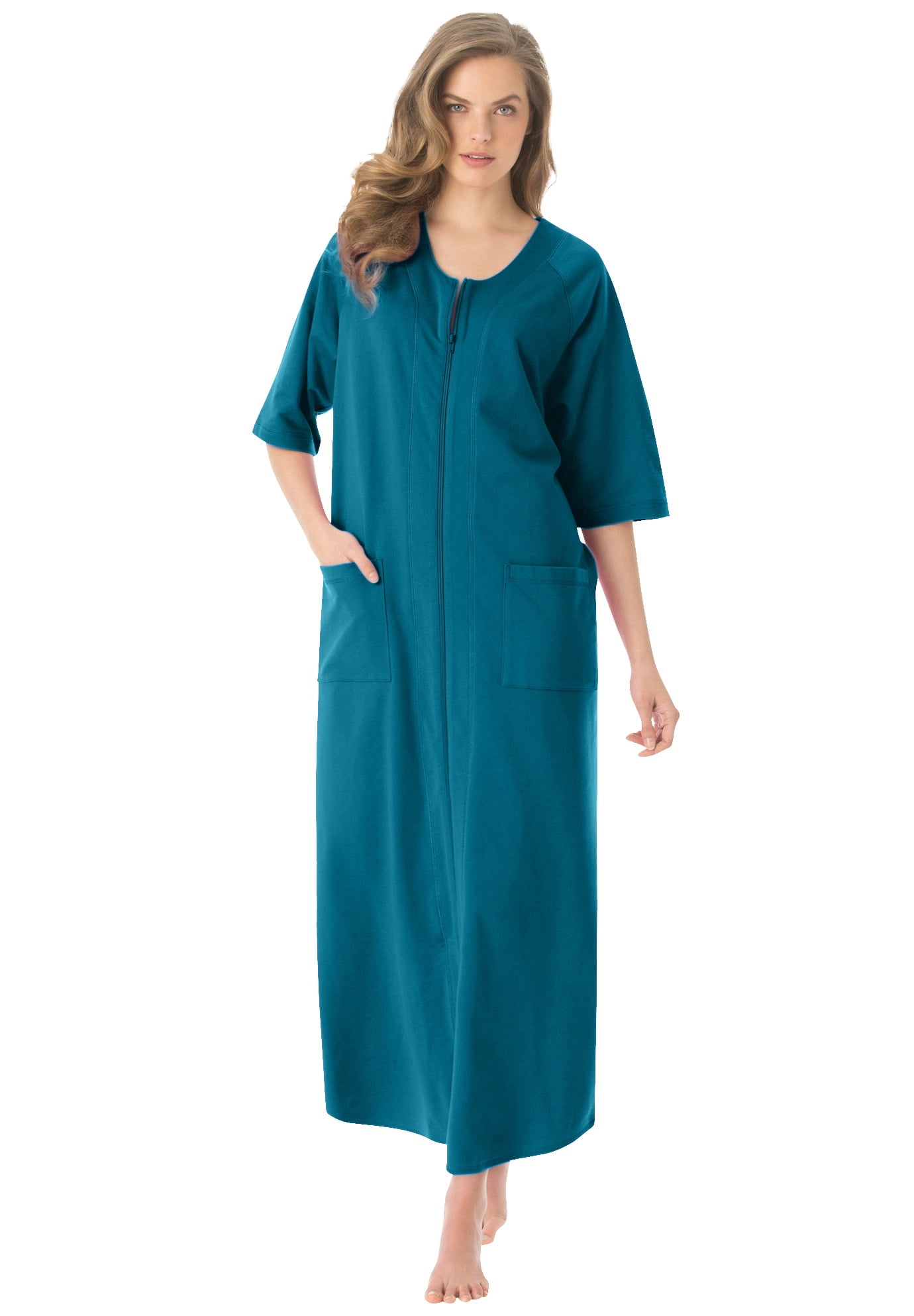 Dreams & Co. Women's Plus Size Long French Terry Zip-Front Robe (Petite ...