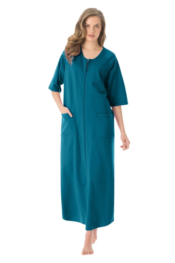 Women's Plus Size Long French Terry Zip-Front Robe (Petite Available)