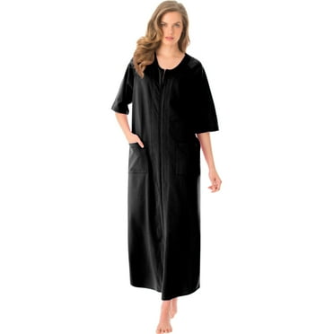 Dreams & Co. Women's Plus Size Long French Terry Zip-Front Robe (Petite Available)
