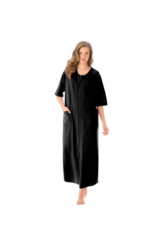 Women's Plus Size Long French Terry Zip-Front Robe (Petite Available)