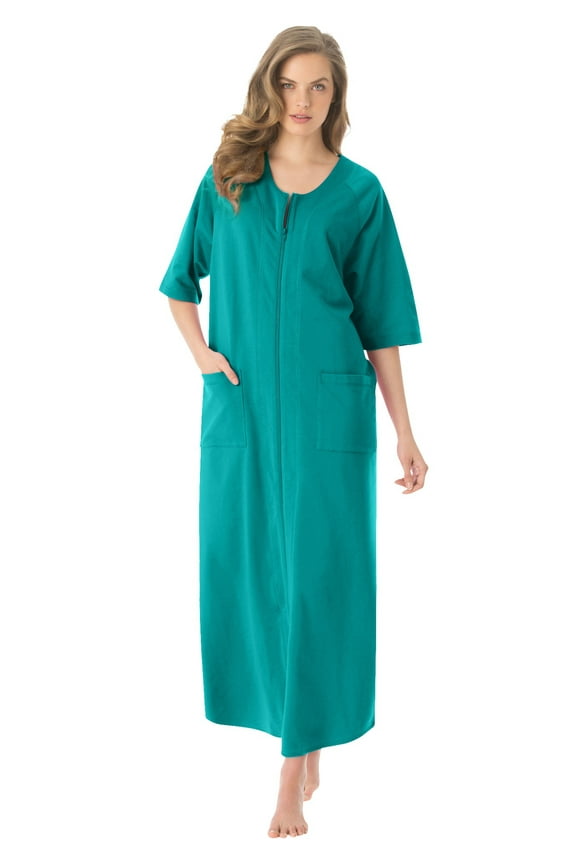 Women's Plus Size Long French Terry Zip-Front Robe (Petite Available)