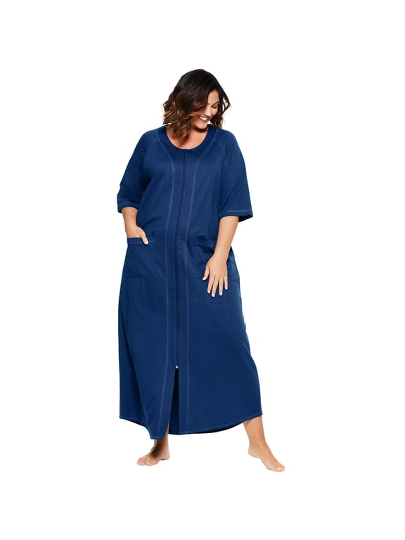 Plus Size Long French Terry Zip-Front Robe
