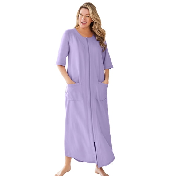 Dreams & Co. Women's Plus Size Long French Terry Zip-Front Robe (Petite Available)