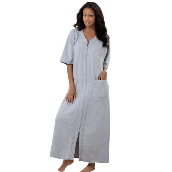Dreams & Co. Women's Plus Size Long French Terry Zip-Front Robe (Petite Available)