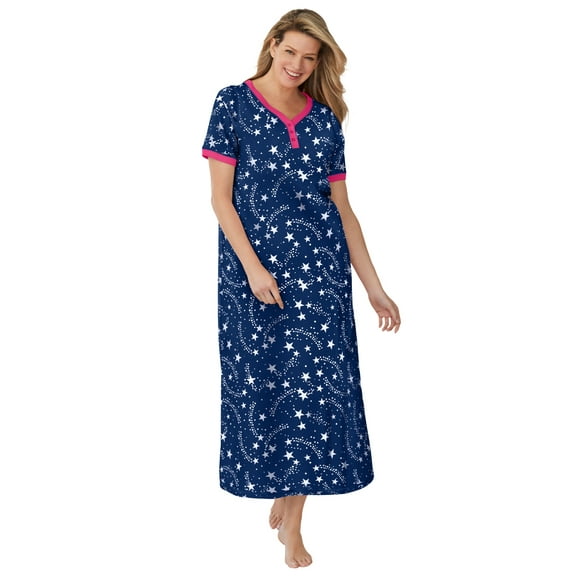 Dreams & Co. Plus Size Long Henley Sleepshirt