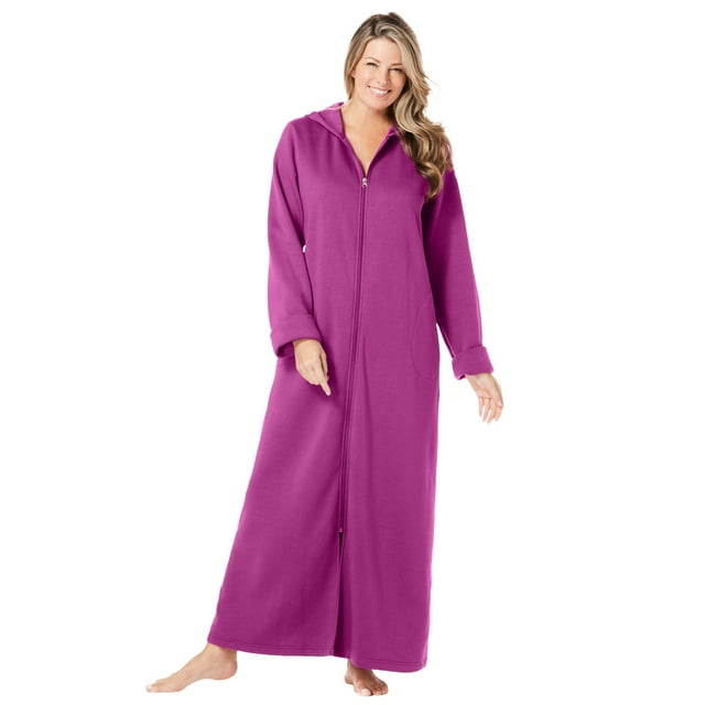 Dreams & Co. Women's Plus Size Long Hooded Fleece Sweatshirt Robe