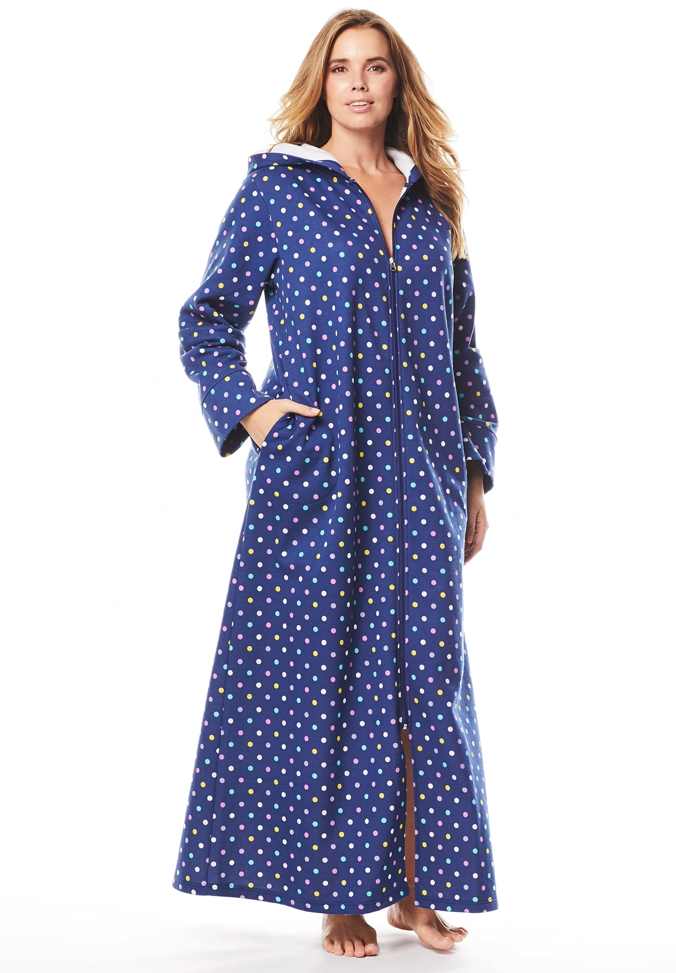 Dreams & Co. Women's Plus Size Long Hooded Fleece Sweatshirt Robe Robe