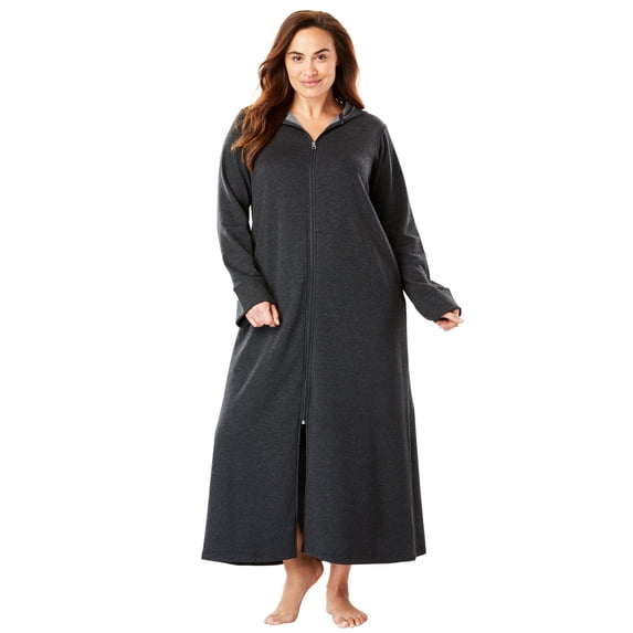 Dreams & Co. Plus Size Long Hooded Fleece Sweatshirt Robe