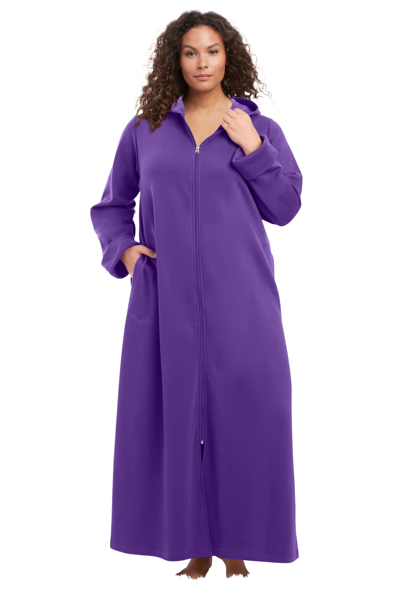 Dreams & Co. Plus Size Long Hooded Fleece Sweatshirt Robe