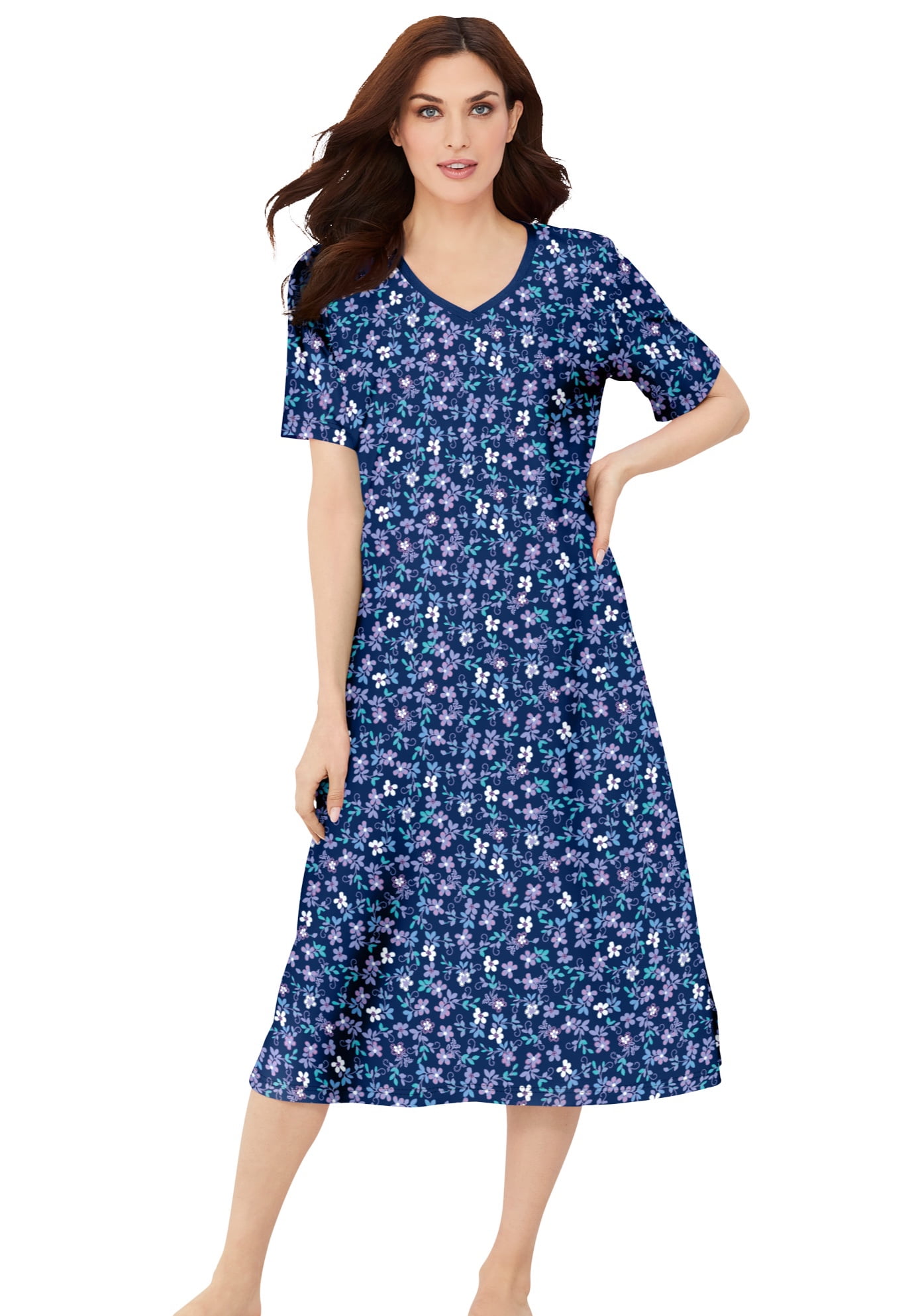 Dreams & Co. Women's Plus Size Long Print Sleepshirt Nightgown ...