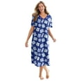 thumbnail image 1 of Dreams & Co. Plus Size V-Neck Short Sleeve Midi Cotton Sleep Shirt, 1 of 6