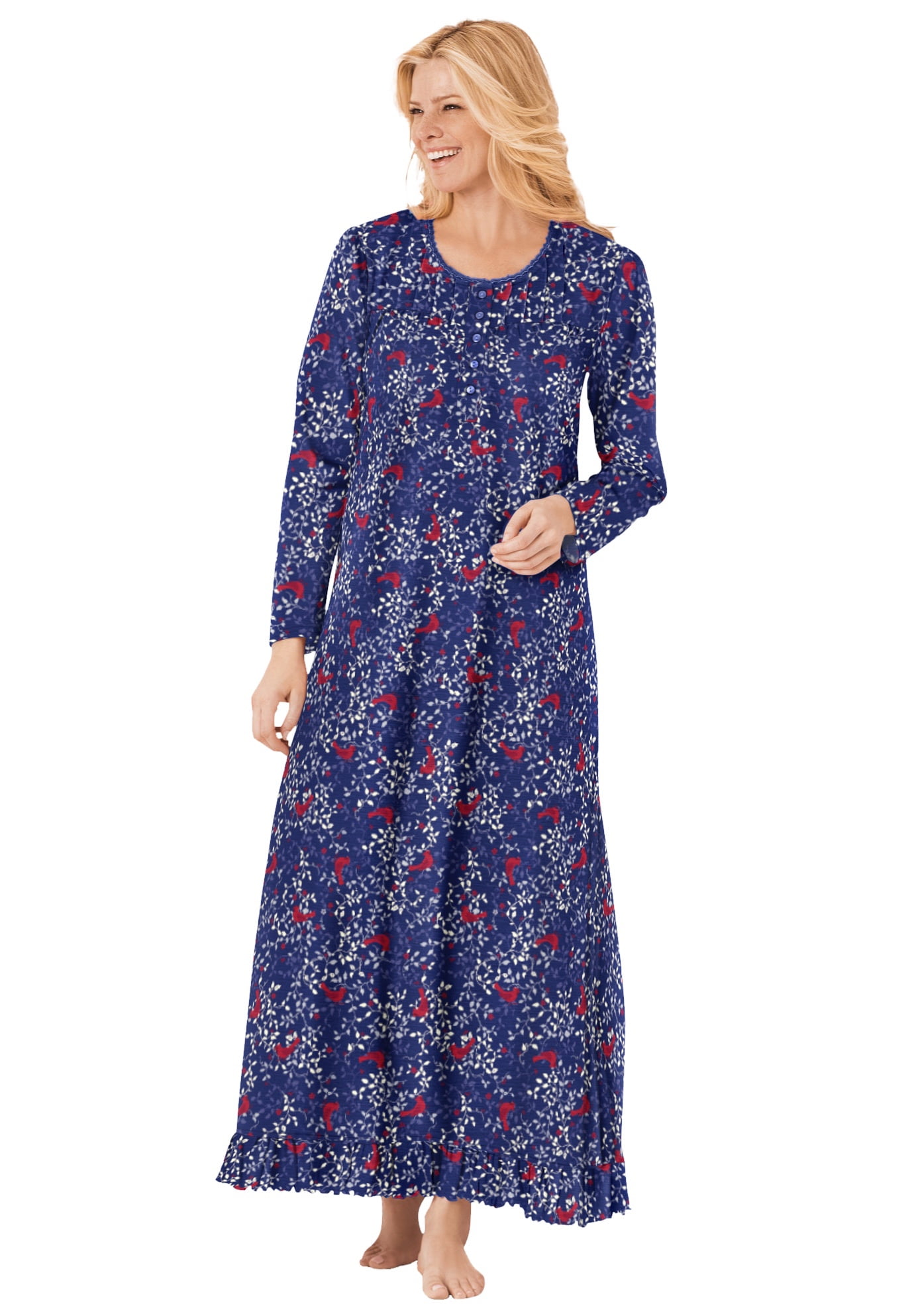 Dreams & Co. Women's Plus Size Long Sleeve Gown Nightgown - Walmart.com