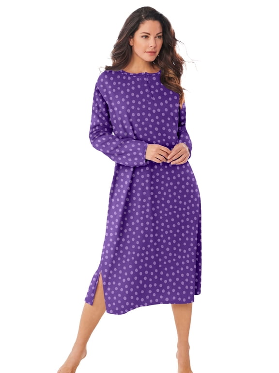 Plus Size Long-Sleeve Henley Print Sleepshirt