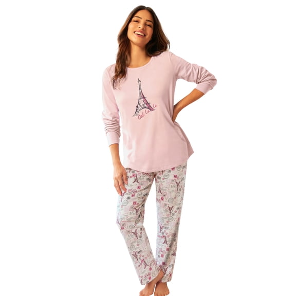 Dreams & Co. Plus Size Petite Long Sleeve Knit PJ Set