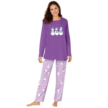 Dreams & Co. Plus Size Long Sleeve Knit PJ Set