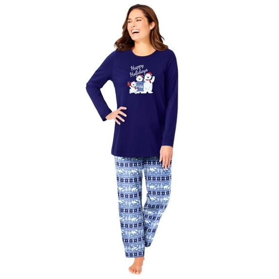 Dreams & Co. Plus Size Long Sleeve Knit PJ Set