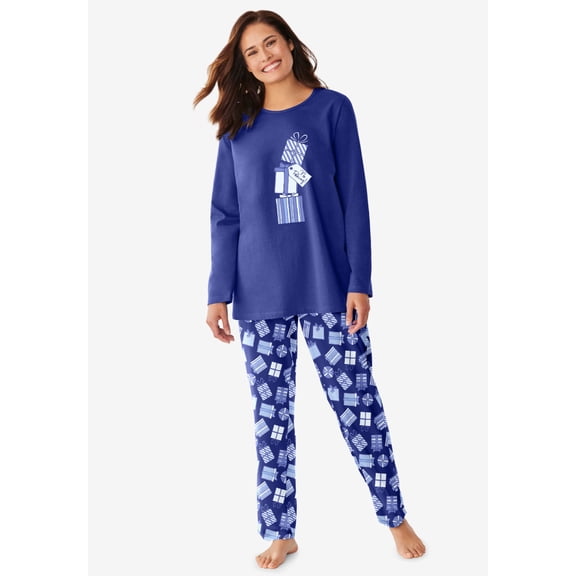 Dreams & Co. Plus Size Long Sleeve Knit PJ Set