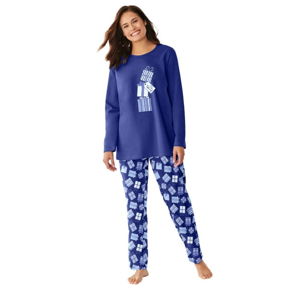 Dreams & Co. Plus Size Long Sleeve Knit PJ Set