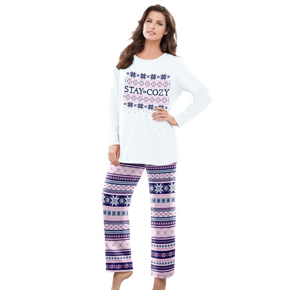 Dreams & Co. Plus Size Long Sleeve Knit PJ Set