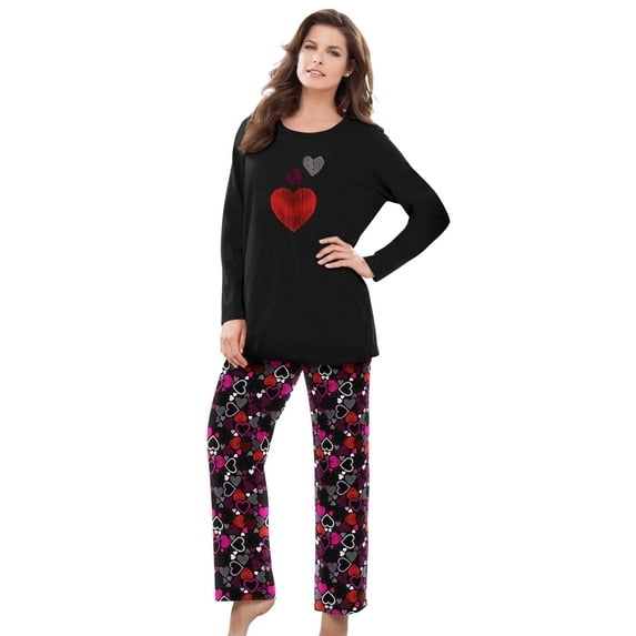 Dreams & Co. Plus Size Long Sleeve Knit PJ Set
