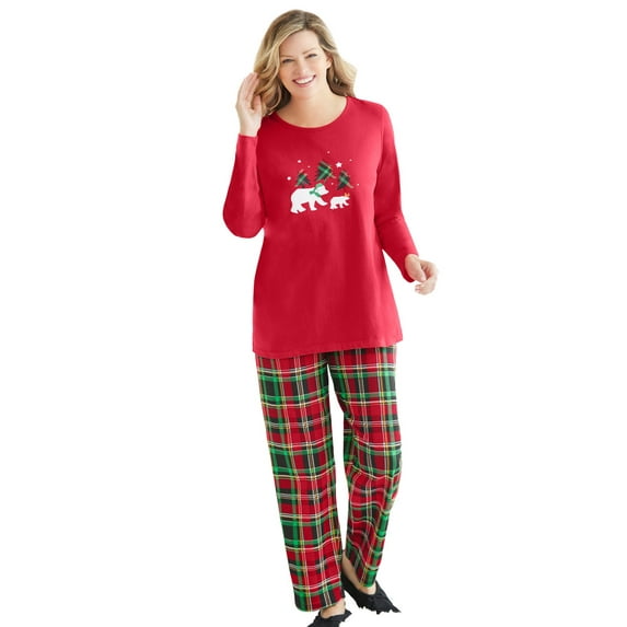 Dreams & Co. Plus Size Long Sleeve Knit PJ Set