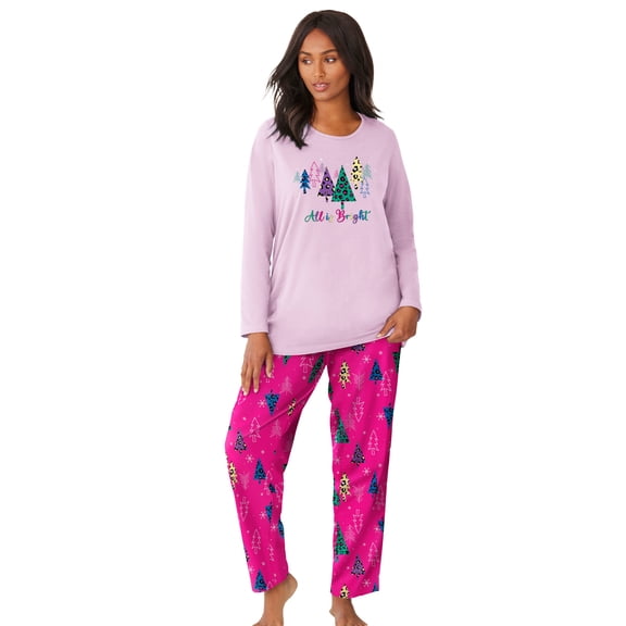 Dreams & Co. Plus Size Long Sleeve Knit PJ Set