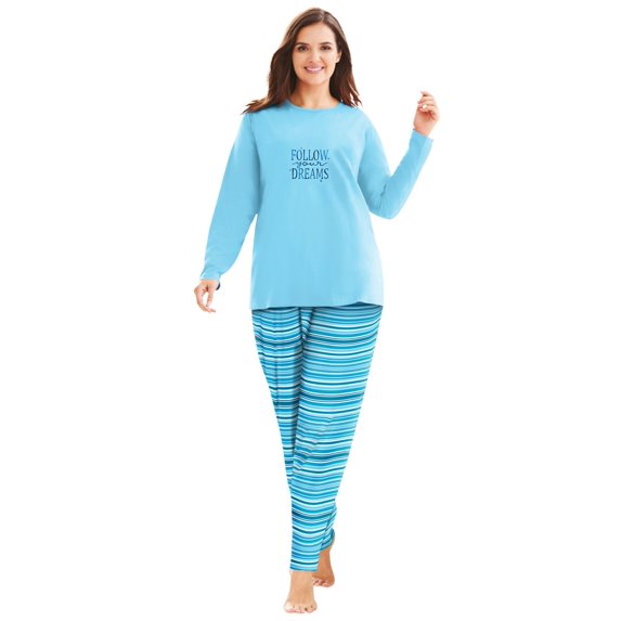 Dreams & Co. Women's Plus Size Long Sleeve Knit Pj Set Pajamas