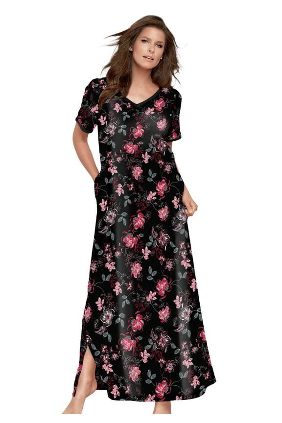 Plus Size V-Neck Short Sleeve Maxi Lounger