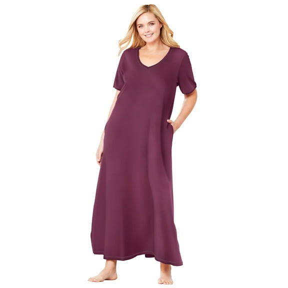 Dreams & Co. Plus Size V-Neck Short Sleeve Maxi Lounger